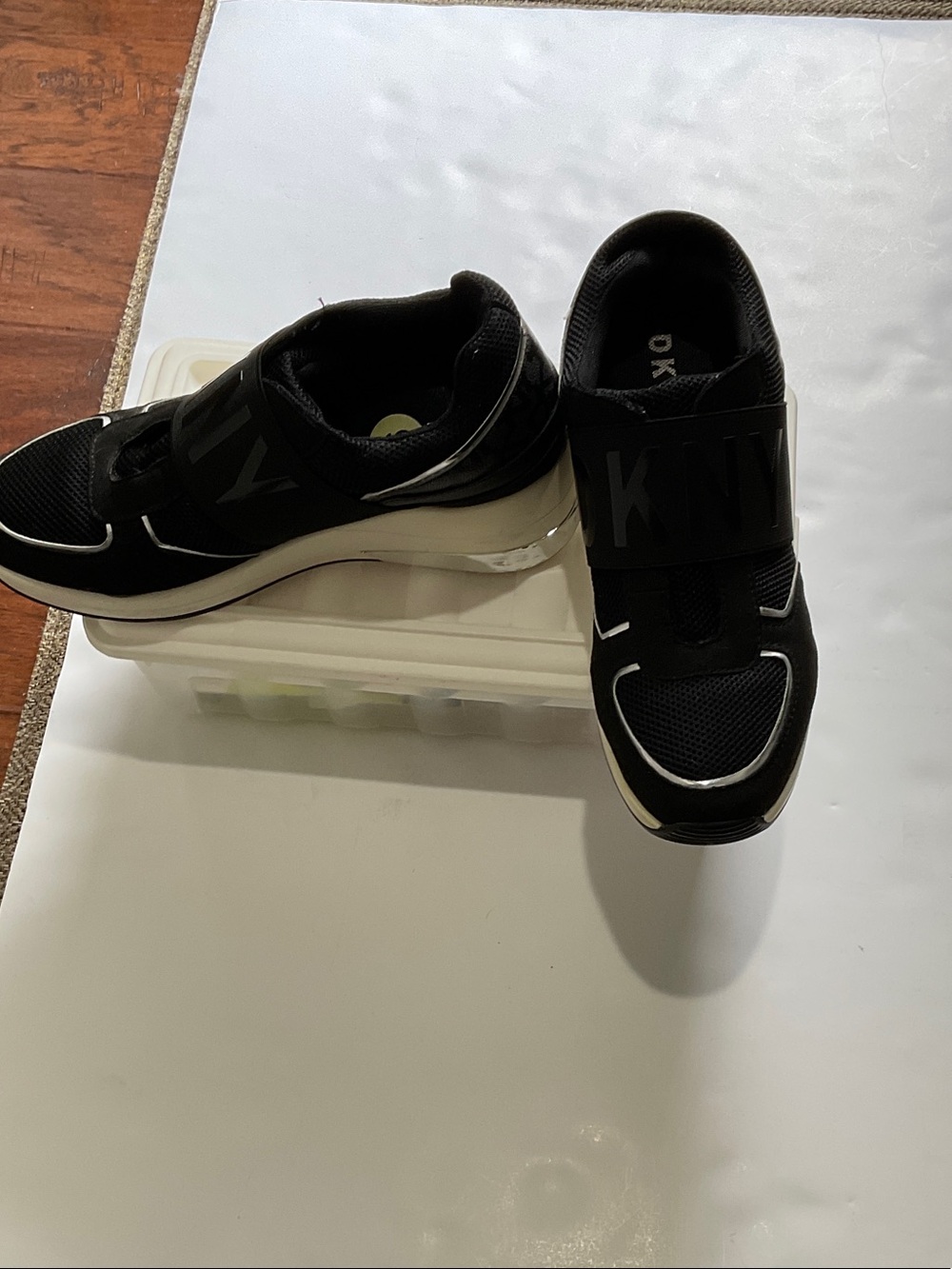 DKNY Wedge slip on  sneakers with silver trim  fabric uppers size 9